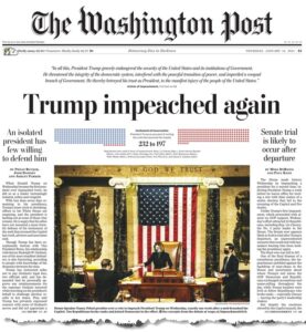 Headline Trump Impeached Again Washington Post Cover