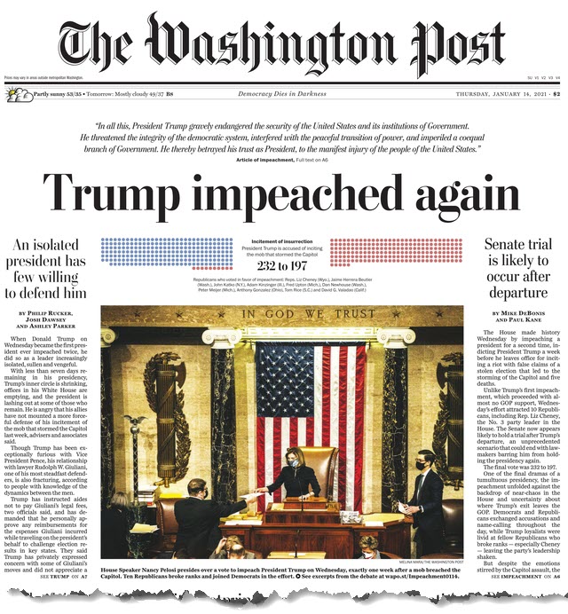 Washington Post Headline Trump Impeached Again - details at grab-your-wallet.com